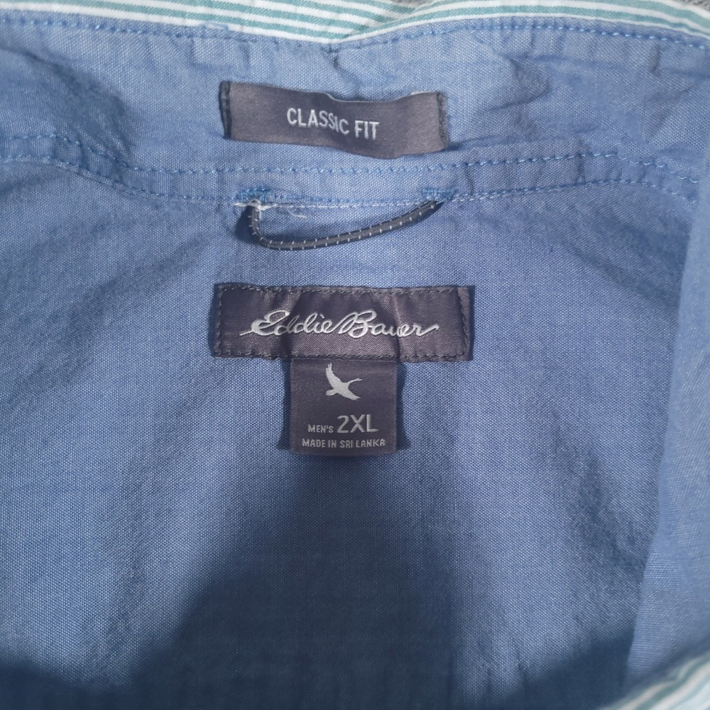 Eddie Bauer Shirt Mens 2XL Green Seersucker Short Sleeve Button Up Classic Fit - Picture 3 of 10